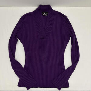 Y2K Candy couture purple ribbed v neck fitted sweater Sz M